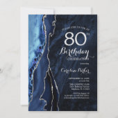 Navy Blue Silver Agate 80. Geburtstag Einladung (Vorderseite)