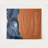 Navy Blue Silver Agate Burnt Orange Wedding Wandteppich (Vorderseite (Horizontal))