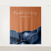 Navy Blue Silver Agate Burnt Orange Wedding Wandteppich (Vorderseite)