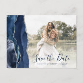 Navy Blue Silver Agate Custom Foto Save the Date Postkarte (Vorderseite)