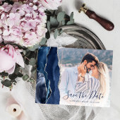 Navy Blue Silver Agate Custom Foto Save the Date Postkarte