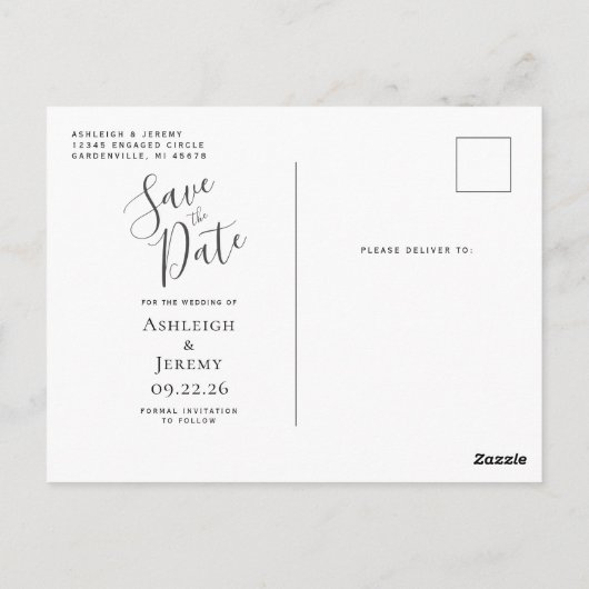 Navy Blue Silver Agate Custom Foto Save the Date Postkarte (Rückseite)