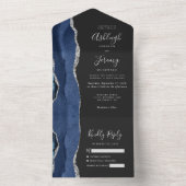 Navy Blue Silver Agate Dark Wedding All In One Einladung (Innen Boden)