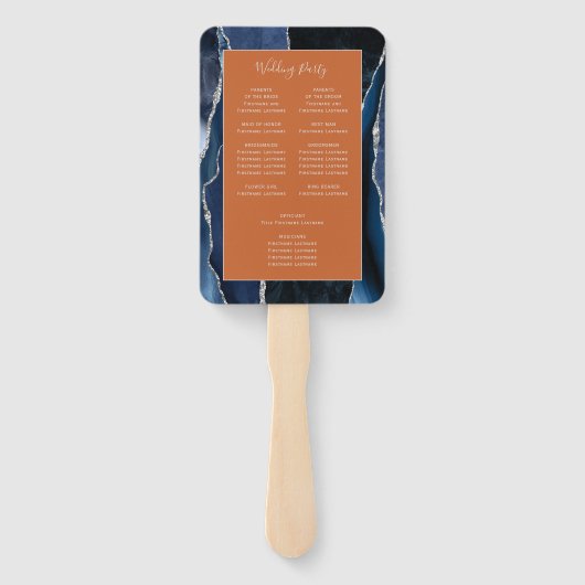 Navy Blue Silver Agate Dark Wedding Program Fächer (Rückseite)