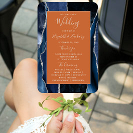 Navy Blue Silver Agate Dark Wedding Program Fächer