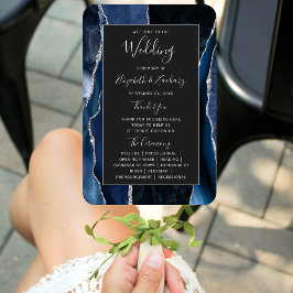 Navy Blue Silver Agate Dark Wedding Program Fächer