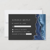 Navy Blue Silver Agate Dark Wedding RSVP Karte (Vorderseite)