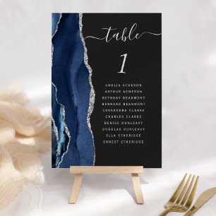 Navy Blue Silver Agate Dark Wedding Tischnummer