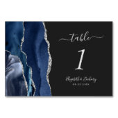 Navy Blue Silver Agate Dark Wedding Tischnummer (Vorderseite)