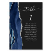 Navy Blue Silver Agate Dark Wedding Tischnummer (Rückseite)