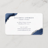 Navy Blue Silver Agate Glitzer Sparkasse Business Terminkarte (Rückseite)