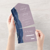 Navy Blue Silver Agate Mauve Wedding All In One Einladung (Abreißen)