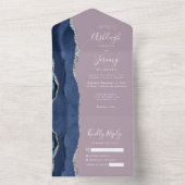 Navy Blue Silver Agate Mauve Wedding All In One Einladung (Innen Boden)