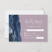 Navy Blue Silver Agate Mauve Wedding RSVP Card (Vorderseite)