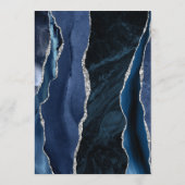 Navy Blue Silver Agate Moderne Skripthochzeit Menükarte (Rückseite)
