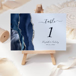 Navy Blue Silver Agate Pastel Wedding<br><div class="desc">Der links Rand dieser eleganten modernen Hochzeitskarte weist eine marineblau-Aquarellgrenze auf,  die mit Imitaten aus silberfarbenem Glitzer bestickt ist. Der anpassbare Text kombiniert marineblaue Handschrift,  kursiv und kopperplate Schriftart auf pastellblauem Hintergrund.</div>