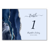 Navy Blue Silver Agate Pastel Wedding Tischnummer (Vorderseite)