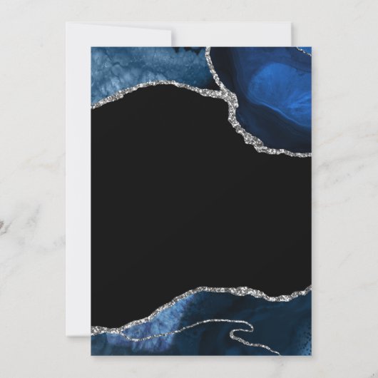 Navy Blue & Silver Agate Virtual Birthday Invitati Einladung (Rückseite)