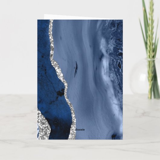 Navy Blue Silver Agate Wedding Dankeschön Karten (Rückseite)