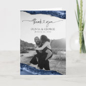 Navy Blue Silver Agate Wedding Dankeschön Karten (Vorderseite)