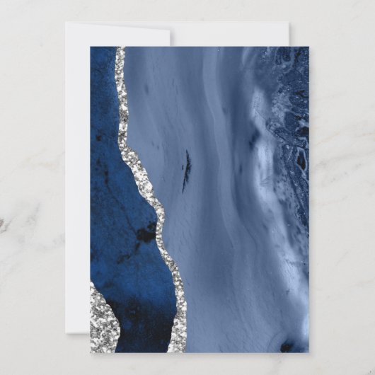 Navy Blue Silver Agate Wedding Dankeschön Karten (Rückseite)