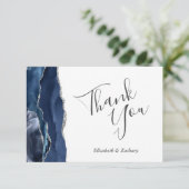 Navy Blue Silver Agate Wedding Flat Vielen Dank Karte (Stehend Vorderseite)