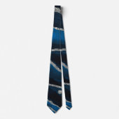 Navy Blue & Silver Agate Wedding Groom Neck Tie Krawatte (Vorderseite)