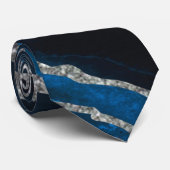 Navy Blue & Silver Agate Wedding Groom Neck Tie Krawatte (Gerollt)