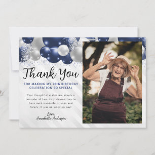 Navy Blue Silver Ballon Glitzer Foto Geburtstag Dankeskarte
