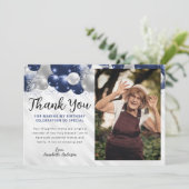 Navy Blue Silver Ballon Glitzer Foto Geburtstag Dankeskarte (Stehend Vorderseite)