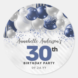 Navy Blue Silver Ballon Glitzer Gunst Birthday Runder Aufkleber