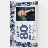 Navy Blue Silver Balloon Foto 80. Geburtstag Banner (Vertikal)