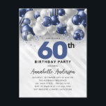 Navy Blue Silver Balloon Glitzer 60. Geburtstag Postkarte<br><div class="desc">Moderner Glam Navy Blauer Silberballon Glitzer Sparkle jedes Alter Geburtstag Einladung</div>