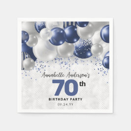 Navy Blue Silver Balloon Glitzer 70. Geburtstag Serviette