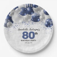 Navy Blue Silver Balloon Glitzer 80. Geburtstag