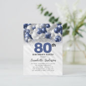 Navy Blue Silver Balloon Glitzer 80. Geburtstag Postkarte (Stehend Vorderseite)