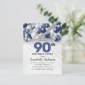 Navy Blue Silver Balloon Glitzer 90. Geburtstag Postkarte (Stehend Vorderseite)