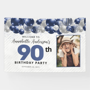 Navy Blue Silver Balloon Glitzer Foto Willkommen Banner