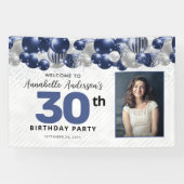 Navy Blue Silver Balloon Glitzer Foto Willkommen Banner (Horizontal)