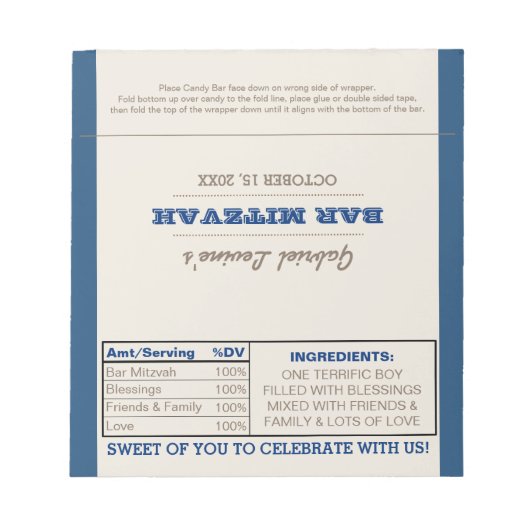 Navy Blue & Silver Bar Mitzvah Candy Wrappers Notizblock (Vorderseite)