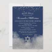 Navy Blue Silver Bar Mitzvah Einladung (Vorderseite)