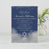 Navy Blue Silver Bar Mitzvah Einladung (Stehend Vorderseite)