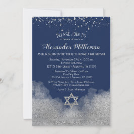 Navy Blue Silver Bar Mitzvah Einladung