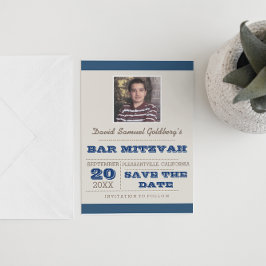 Navy Blue & Silver Bar Mitzvah Save the Date Ankündigungspostkarte