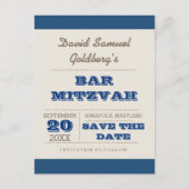 Navy Blue & Silver Bar Mitzvah Save the Date Ankündigungspostkarte (Vorderseite)
