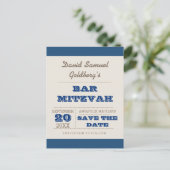 Navy Blue & Silver Bar Mitzvah Save the Date Ankündigungspostkarte (Stehend Vorderseite)