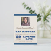 Navy Blue & Silver Bar Mitzvah Save the Date Ankündigungspostkarte (Stehend Vorderseite)