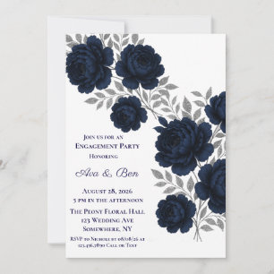 Navy Blue & Silver Blätter Engagement Party Einladung