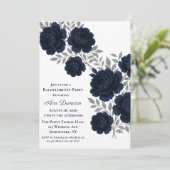 Navy Blue & Silver Blätter Junggeselinnen-Abschied Einladung (Stehend Vorderseite)