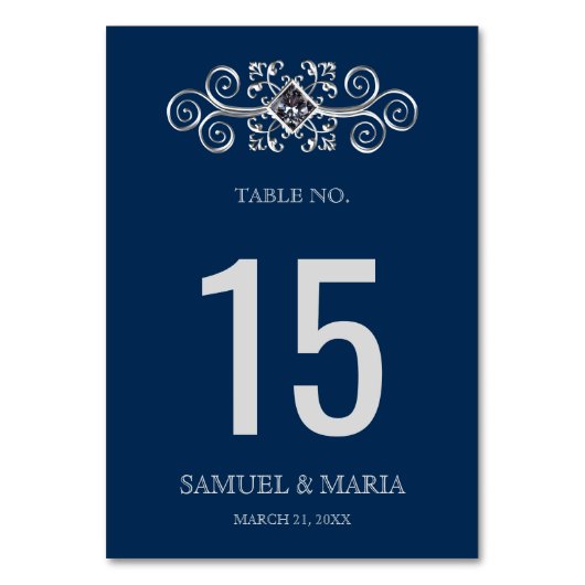Navy Blue Silver Blühe Hochzeitsstimmung Tischnumm Tischnummer (Vorderseite)